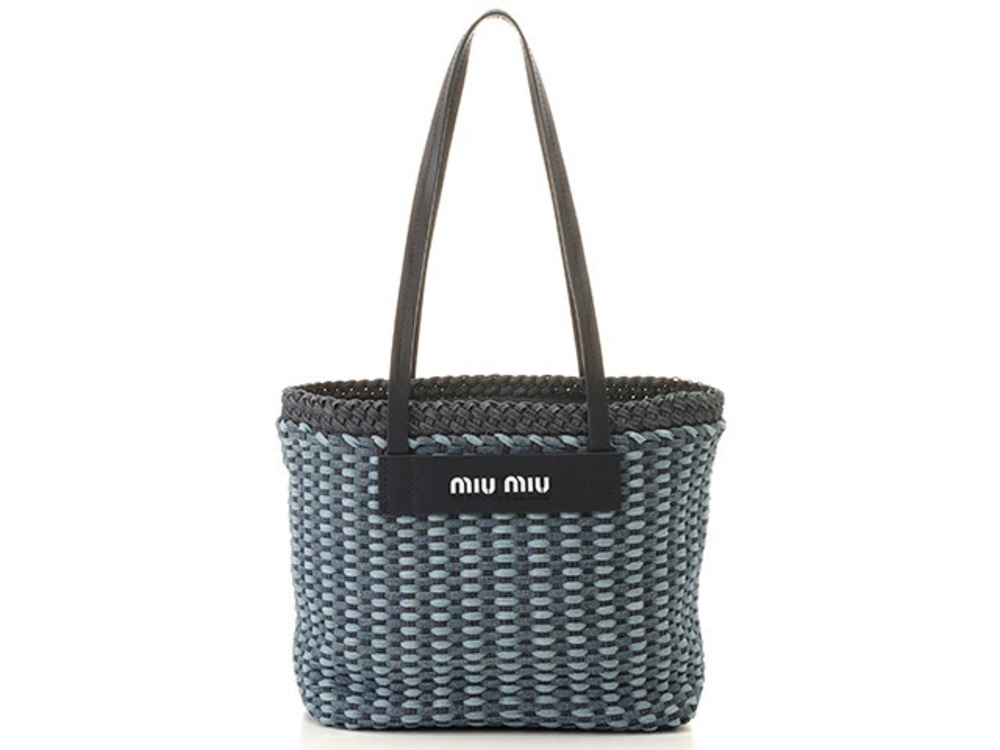 Miu Miu Woven Tote Bag Blue Denim
